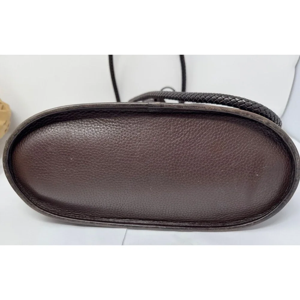Brighton Brown Pebbled Leather Shoulder Bag w/2 Braided Handles Heart Closure